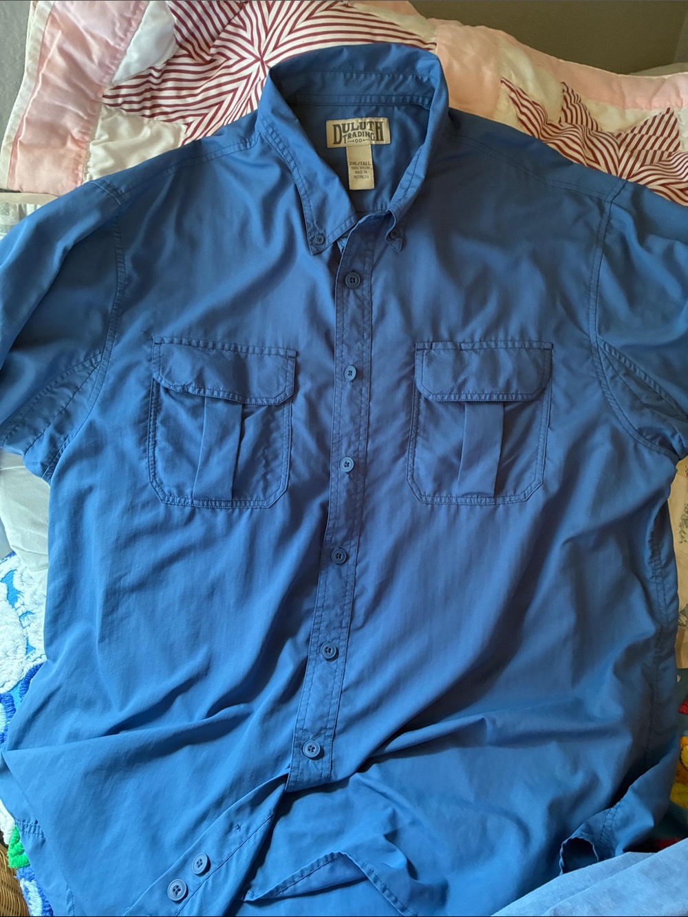 Duluth Trading Co Blue Short-Sleeve Button-Down Work Shirt 2XL Tall